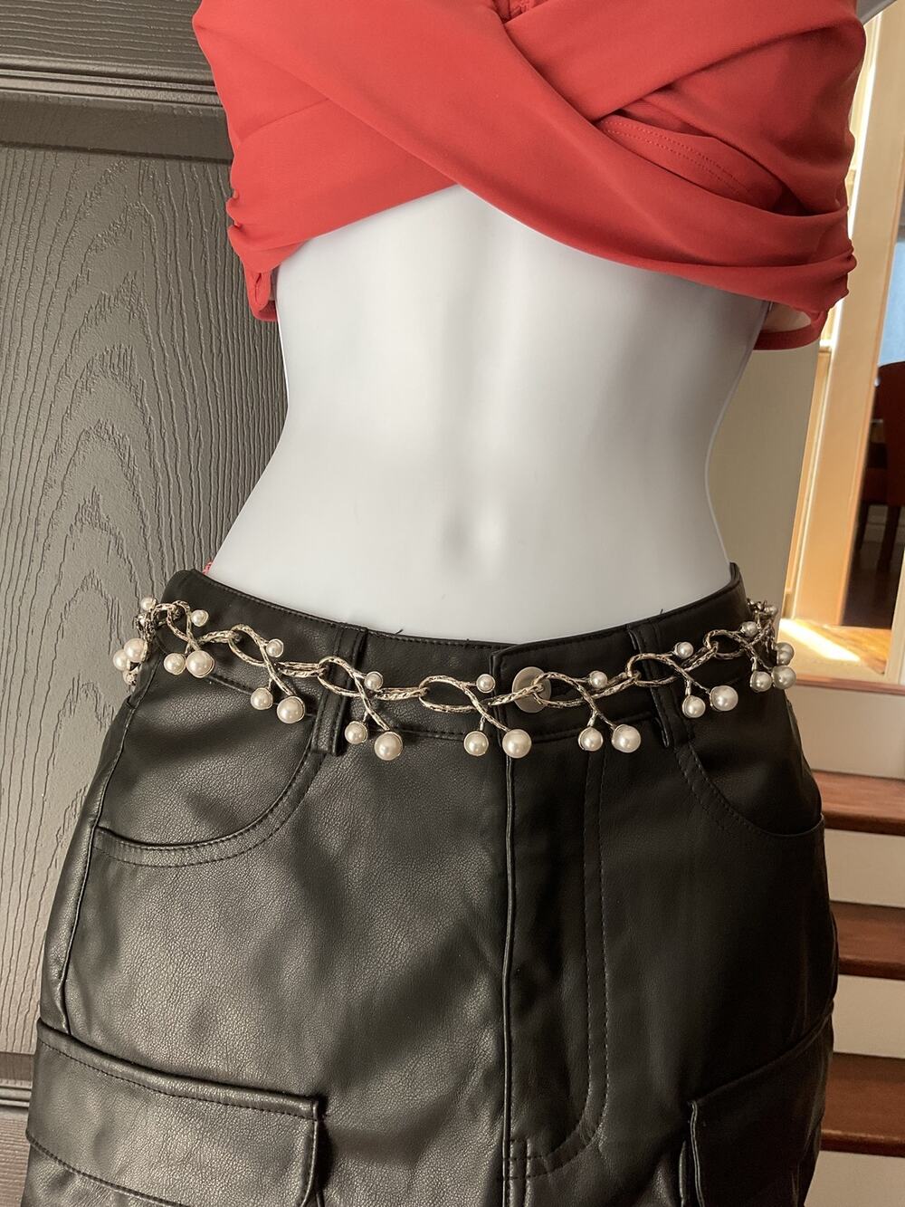 Unbranded- Vintage White Pearl & Antique Silver-tone Branch Link Belt